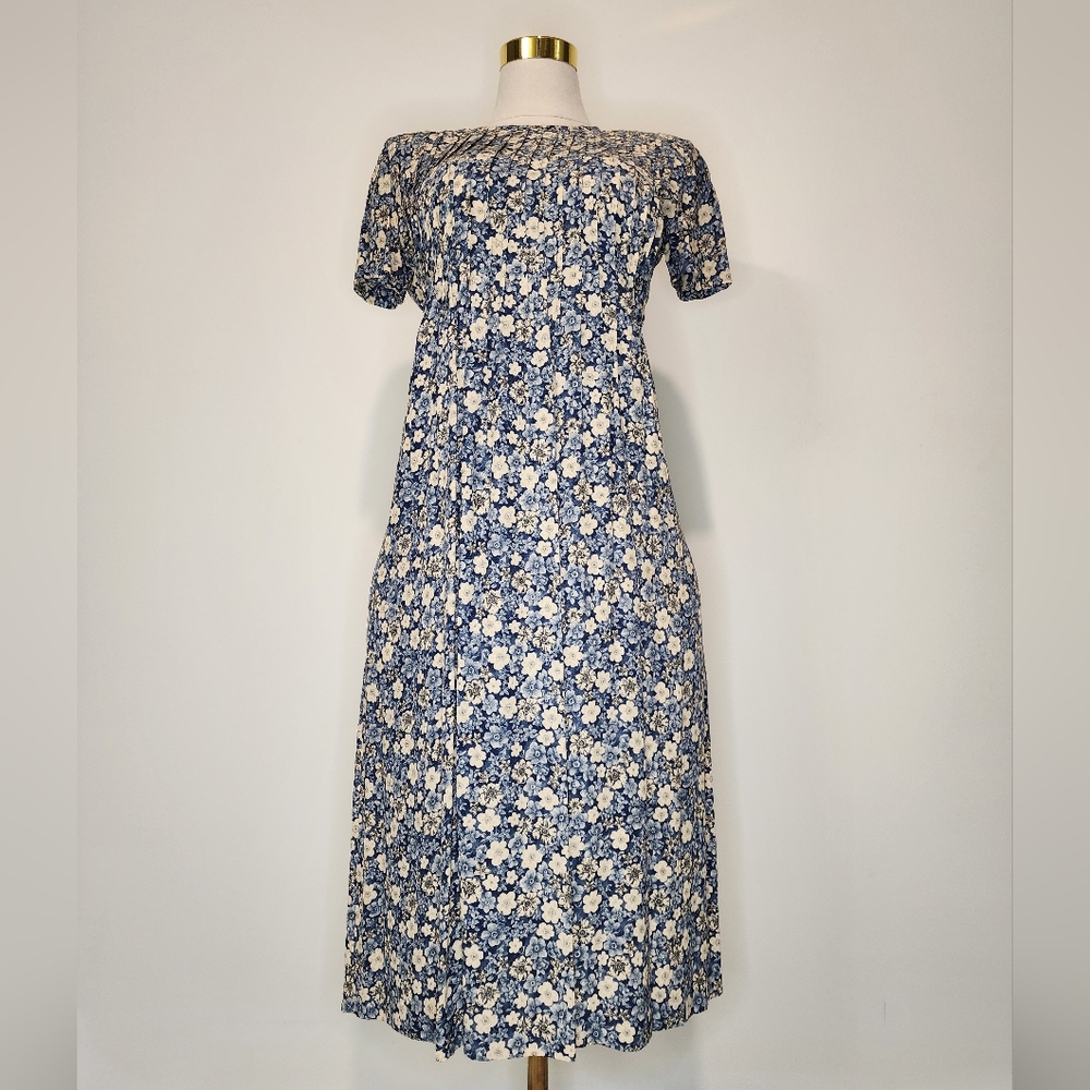 Vintage Positive Attitude Cottagecore Blue Floral Maxi Dress